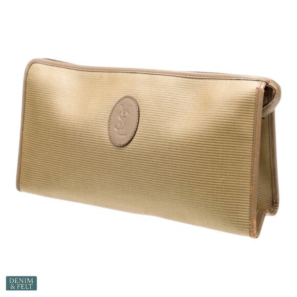 Yves Saint Laurent Brown Ribbed Clutch Travel Leather Trim Vintage Statement Bag - Picture 3 of 16